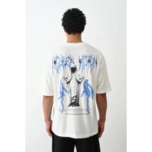 Lune Store Unisex Baskılı Oversize T-Shirt - Beyaz