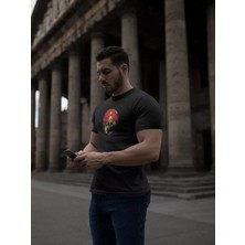 Lune Store Unisex Bisiklet Yaka Baskılı Oversize T-Shirt - Siyah