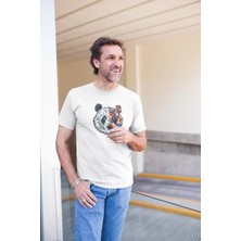 Lune Store Erkek Bisiklet Yaka Baskılı Oversize T-Shirt - Beyaz