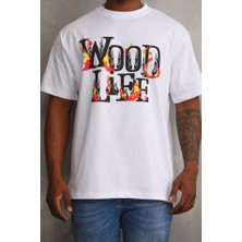 Lune Store Unisex Baskılı Oversize T-Shirt - Beyaz