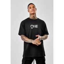 Lune Store Unisex Baskılı Oversize T-Shirt - Siyah