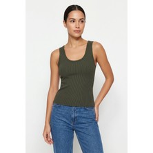 Salvia Dione %100 Pamuk Kaşkorse V Sırt Detaylı Günlük Basic Crop Top Kadın Atleti / Bluz