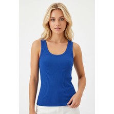 Salvia Dione %100 Pamuk Kaşkorse V Sırt Detaylı Günlük Basic Crop Top Kadın Atleti / Bluz