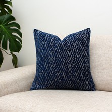 Nisanur Terzi Lacivert Zigzag Desenli Dekoratif Kırlent Kılıfı Modern Dokulu Tasarım