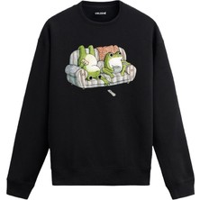 Colermi Retro Koltukta Kurbağalar Tasarımlı Sweatshirt —