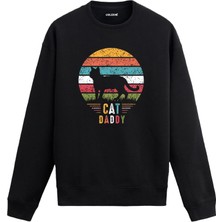 Colermi Kedi Daddy Retro Kedi Baskılı Sweatshirt —