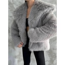 Zf Butik Kadın Astarlı Kaşe Kaban Uzun Kol Çıt Çıt Kapama Açık Gri