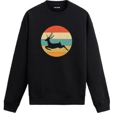 Colermi Geyik Baskılı Retro Sweatshirt —