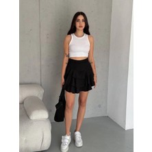 Zf Butik Fırfırlı Mini Etek Siyah Kadın Günlük Kısa Kesim