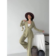 Zf Butik Kadın Blazer Ceket Pantolon Ikili Takım Haki