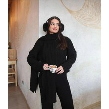 Zf Butik Dgn's Saç Örgülü Atkılı 3'lü Kadın Triko Takım Siyah-Ekru-Kahve-Bordo-Füme