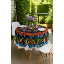 Mira Home Yuvarlak Etnik Desenli Duck Kumaş Masa Örtüsü 150X150 cm