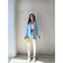 Zf Butik Kadın Mavi Double Kumaş Boyfriend Blazer Ceket Regular Kesim