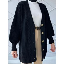Zf Butik Saç Örgü Desen Triko Hırka Siyah