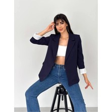 Zf Butik Kruvaze Yaka Düğmesiz Cepli Astarlı Katlanılabilir Kol Blazer Ceket