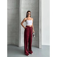 Zf Butik Kadın Leopar Desenli Bordo Pantolon
