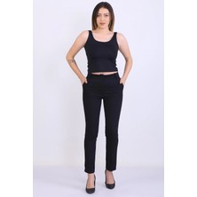 Zf Butik Kadın Yüksek Bel Siyah Kalem Pantolon Uzun Boy