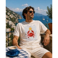 Colermi La Dolce Vita Yengeç Baskılı Unisex Oversize Tişört