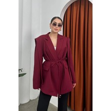 Zf Butik Kadın Oversize Blazer Ceket Kuşaklı Omuz Detaylı