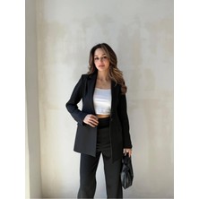 Zf Butik Kadın Siyah Blazer Ceket Regular Kesim Double Kumaş