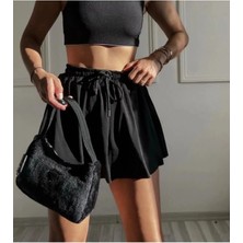 Zf Butik Kadın Siyah Bol Kesim Içi Taytlı Spor Şort Etek