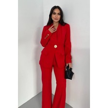 Zf Butik Kadın Blazer Ceket Takım Kırmızı Düğmeli