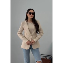 Zf Butik Kadın Blazer Ceket Kısa Kesim Astarlı Bej