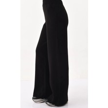 Zf Butik Kadın Siyah Bol Paça Triko Pantolon Yüksek Bel Lastikli