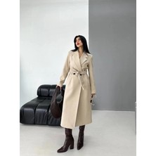 Zf Butik Kadın Krem Kaşe Kaban Ithal Kumaş