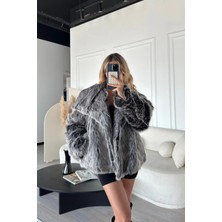Zf Butik Gri Melanj Içi Astarlı Kürk Mont