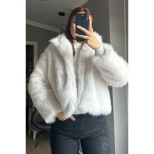 Zf Butik Gizli Cepli Kısa Kürk -Beyaz