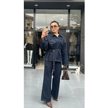 Zf Butik Kadın Belden Bağlamalı Denim Takım Lacivert