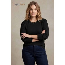 Eşiler Triko Kadın Siyah Uzun Kollu Bisiklet Yaka Viskon Body