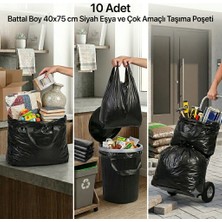 Siyah Battal Boy Çok Amaçlı Poşet, 10 Adet, 40X75 cm - Dayanıklı Eşya, Yük ve Çöp Taşıma Torbası