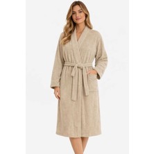 Mira Home Kimono Yaka Unisex Pamuklu Tek Kişilik Bornoz Bej