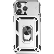 Motto Ticaret Mey Ithalat®   iPhone 14 Pro Max Kılıf Pars Lens Yüzüklü Silikon - Gümüş