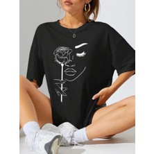 Oada Baskılı Oversize T-Shirt - Siyah