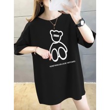 Oada Baskılı Oversize Bisiklet Yaka T-Shirt - Siyah