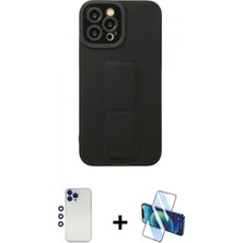 Pileli Store Pilelistore™ iPhone 12 Pro Max Kılıf Çekirdek Yansıma - Siyah 3D Antistatik Cam Ekran Koruyucu + Shine Kamera Lens - Lt