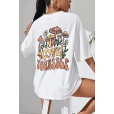 Oada Unisex Baskılı Oversize T-Shirt - Beyaz