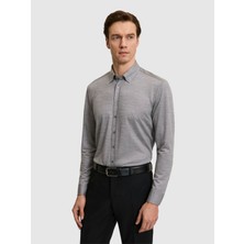 Cacharel Erkek Gri Slim Fit Yün Karışımlı Yakası Alttan Biritli Gömlek 50326154-VR024