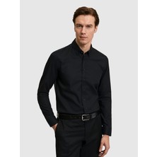 Cacharel Erkek Siyah Slim Fit %100 Pamuk Yakası Düğmeli Oxford Gömlek 50325041-VR046