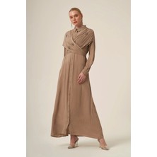 Ftz Women Kadın Ipek Kupra Taşli Elbise  Beige 31345
