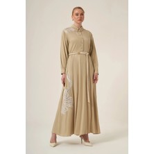 Ftz Women Kadın Işlemeli Detay Selin Elbise  Beige 31327