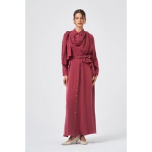Ftz Women Kadın Ipek Kupra Elbise  Bordo 31356