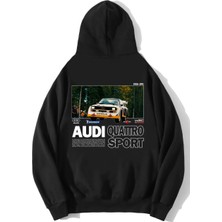 Brz Collection Unisex Oversize Quattro Sport Audi Hoodie Siyah