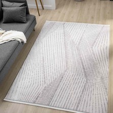 Pera Halı Açık Gri Beyaz Kabartmalı Zikzak Çizgili Halı - DK0558GL