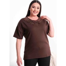 Ymn Kadın Büyük Beden Orta Yas ve Üzeri Yüksek Kalite Desenli Anne Penve Bluz T-Shirt