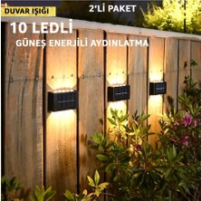 Forestia 2 Adet Güneş Enerjili 10 Led'li Çift Yönlü Duvar Lambası Modern Duvar Apliği Solar Bahçe Aydınlatma