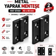 Badem10 (2 Adet) Metal Yaprak Menteşesi Mat Siyah 40X40 mm Dayanıklı Mobilya Dolap Çekmece Kapak Kapağı